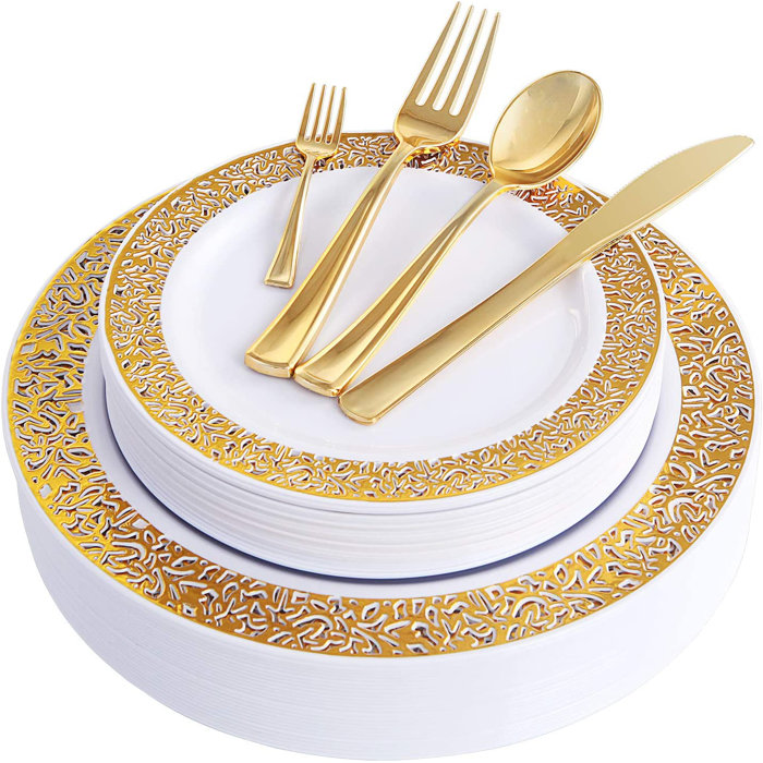 YIP Disposable Premium Plastic Dinnerware Set in , Gold Wayfair